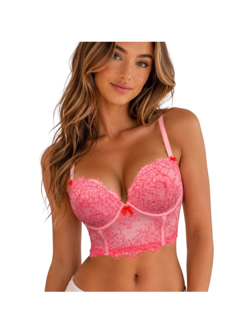 Victoria’s Secret Very Sexy Lace Demi Bustier Bra NWT Y2K Pink Coral 32DD Longli